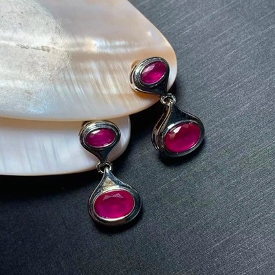 Natürliche Rubin Oval Ohrhänger 925 Sterling Silber Ohrhänger Damen Schmuck
