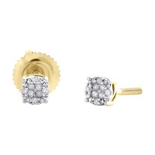 10K Yellow Gold Genuine Diamond 4mm Round 4 Prong Circle Stud Earrings 0.06 CT