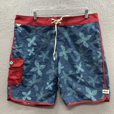 Reef Board Shorts Mens 38 Green Maroon Floral Logo Lightweight