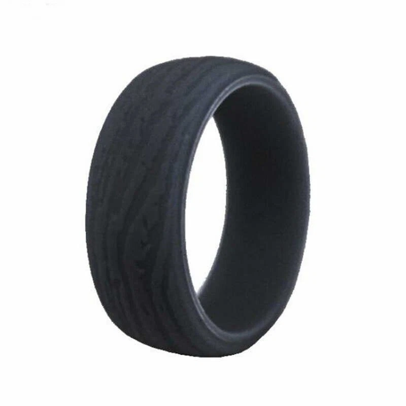 Anillos de silicona de grano de madera para hombres deportes boda fiesta anillo banda unisex joyería 5 un. Foto 3 de 4