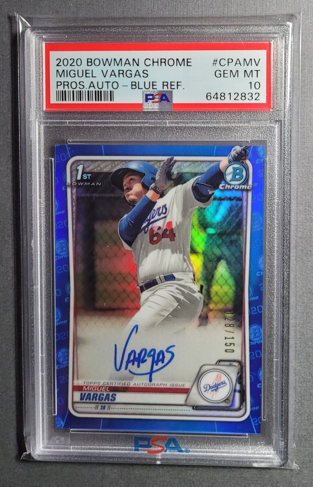 2020 Bowman Chrome Prospects Miguel Vargas Blue Refractor Auto /150 PSA 10