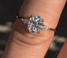 2 Ct Oval Cut Moissanite Three Stone Engagement Ring 14K Yellow Gold Plated