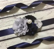 Navy Gray/Silver Girl Sash Belt,Floral Sash ,Bridesmaid Sash ,Bridal Sash