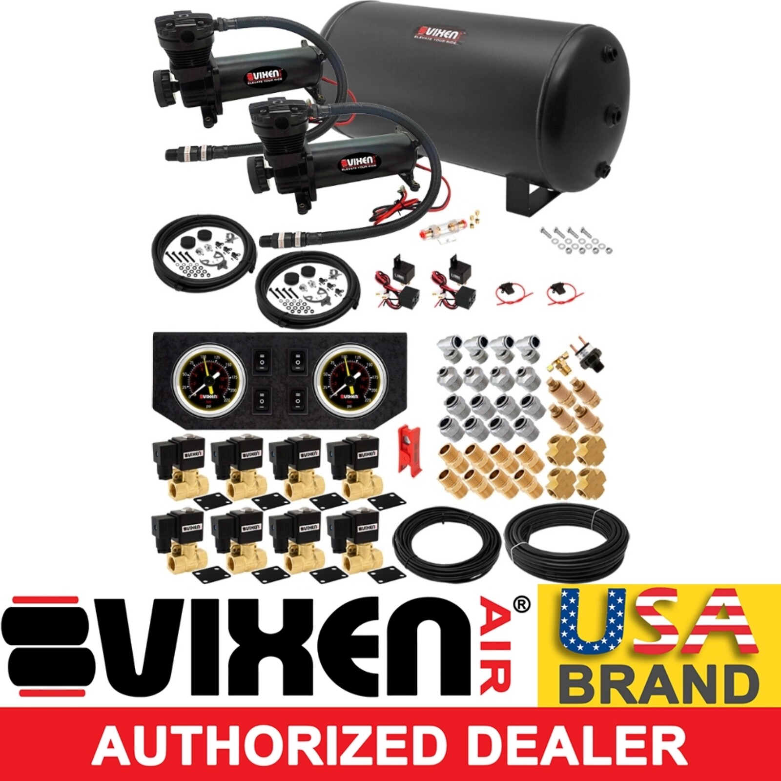 AIR SUSPENSION KIT/SYSTEM FOR TRUCK/CAR BAG/RIDE/LIFT DUAL COMPRESSOR, 6G TANK
