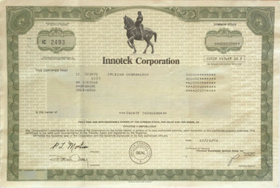 Innotek (acquired by Sun then Oracle) ealry virtual box tech stock certificate
