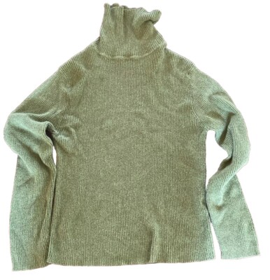 Reference Point NY Large Cotton Sweater Size Large Green Stretch Turtleneck Cozy