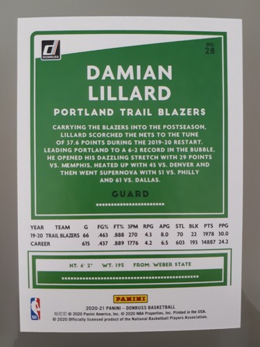 2020-21 Panini Donruss Damian Lillard #28 Portland Trail Blazers B Basketball - Bild 2 von 2