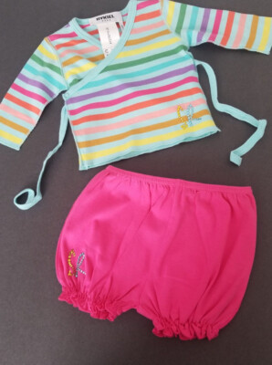 NWT NEW Sonia Rykiel Bebe Enfant Baby Girl 3m Pink Striped 2 Pc Wrap Top Shorts