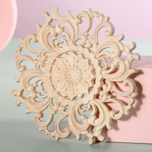 4pc Wood Carved Corner Onlay Applique Unpainted Frame Decal Home Furniture Decor - Picture 10 of 13