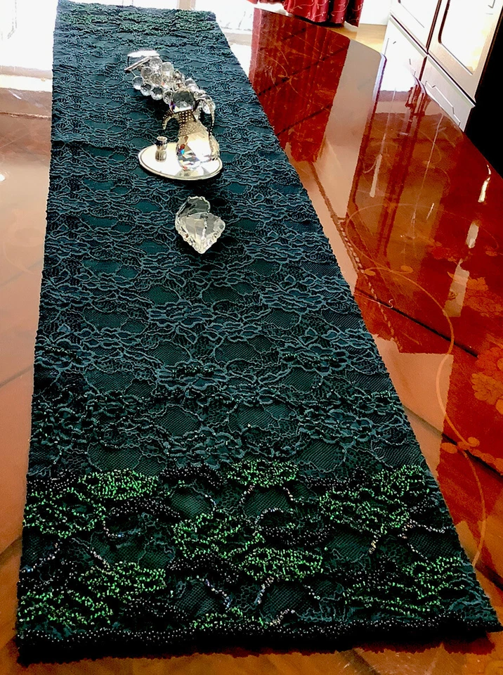 Unique dark green  table runner .D&H - Image 2 of 4