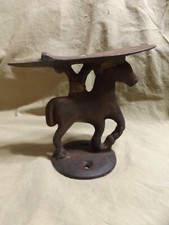 Primitive Antique Shoe Shine Rest Cast Iron Horse Brass Repairs 6.75x2.25x5.5"
