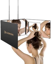 360 Degree Self Hair Cutting Mirror Adjustable Anti Fog Black Home Use