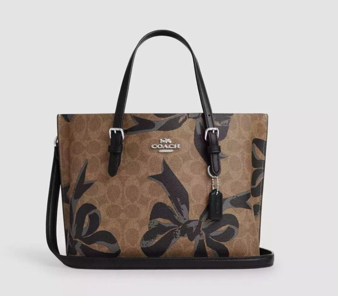 Borsa Coach Mollie nuova con etichette 25 in tela firmata con stampa fiocco CZ767 marrone nero