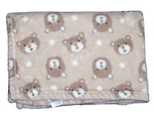 Baby Starters Beige Tan White Brown Teddy Bear Face Blanket Stars 30x40"