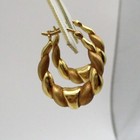 14K Yellow Gold Brushed & Polished Shrimp Style Oval Hoop Earrings [E131] — photo 4