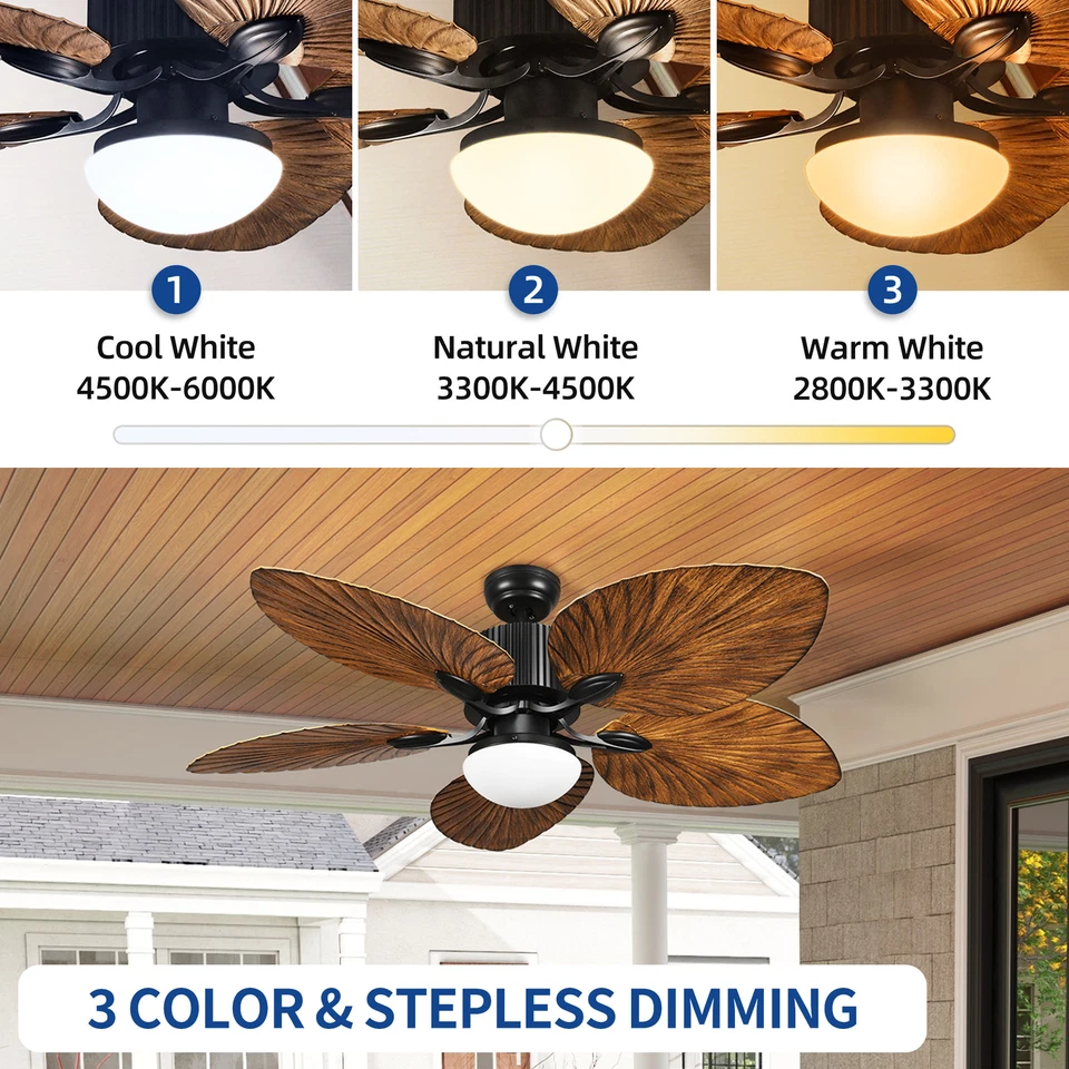 52" Tropical Palm Reversible Ceiling Fan with LED Light and Remote Control Black - Image 3 of 4