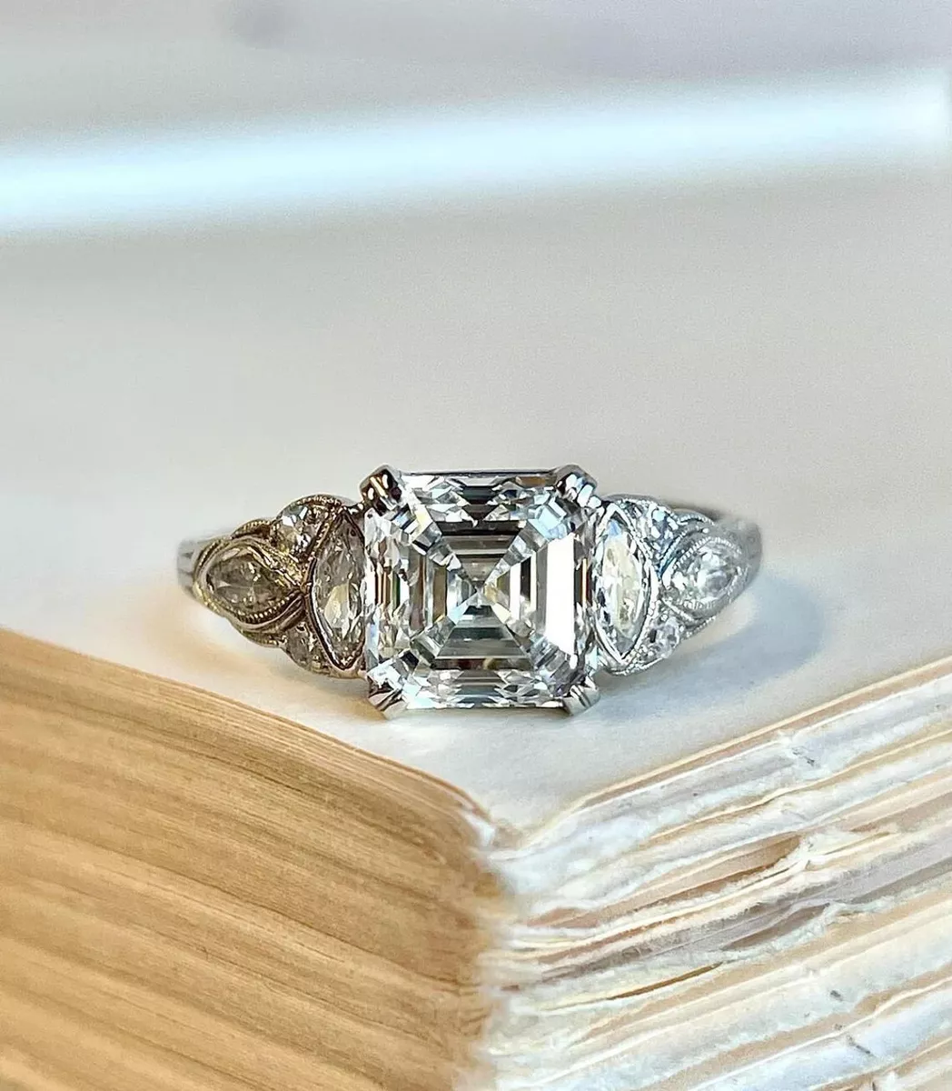 3.1 Ct. Asscher Cut Natural Diamond Halo Vintage Pave Milgrains Hand  Engraving Diamond Engagement Ring (GIA Certified) | Diamond Mansion