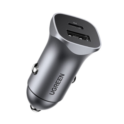 Ugreen USB-C/USB Auto Ladegerät mit 24W Power Delivery Schnellladefunktion, Grau