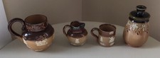 4 Antique Mini , Small Royal Doulton Lambeth Pitcher , Vase , Mug Brown and Tan
