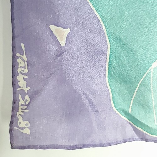 Silk Floral Scarf Calla Lily Rectangle Purple Green Pink Hand Painted Talbots - Picture 3 of 3