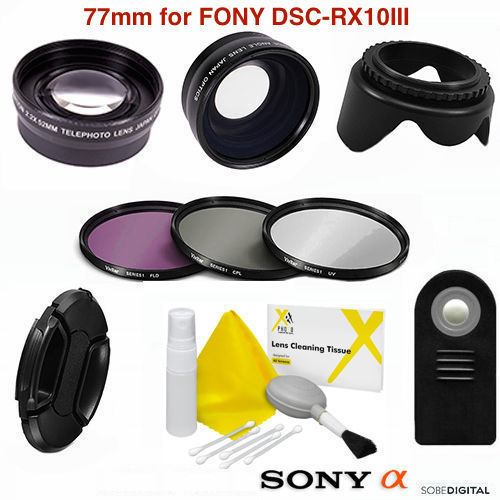  FISHEYE LENS + TELEPHOTO  LENS + FILTERS FOR Sony Cyber-shot DSC-RX10 III 77MM - Picture 1 of 11