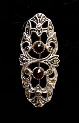 Ancienne Belle broche 835 argent massif perles de culture marcassites vintage