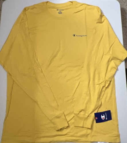 Champion Shirt Mens 2XL Yellow Long Sleeve Cotton Athletic Casual New w/Tags - Picture 3 of 6