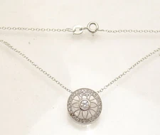 Clear Diamonique CZ Filigree Love Pendant Cable Chain REAL 925 STERLING SILVER 