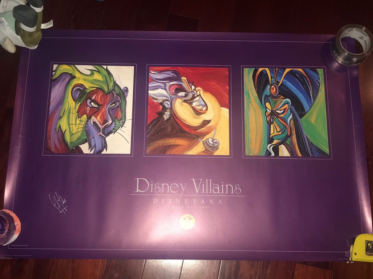 DISNEY VILLAINS DISNEYANA CONVENTION 1997 POSTER PRINT SIGNED