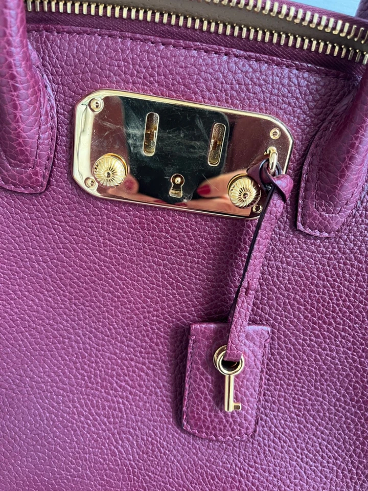 VBH Burdeos Doble Asa Cremallera Superior Grano Cuero Hanbag con Correa GHW Foto 4 de 4