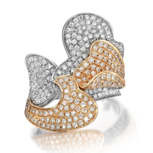 2.16Cttw Pave Set Round Diamond Two Tone Cocktail Ring 14K White Gold Size 7.5 - Picture 4 of 6