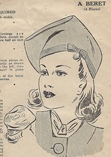 1940s WW2 Vintage Sewing Pattern BERET SIZE: 22 (1281)