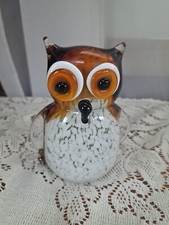 MURANO Style Vintage Hand Blown Glass OWL Figurine Paperweight Sculpture