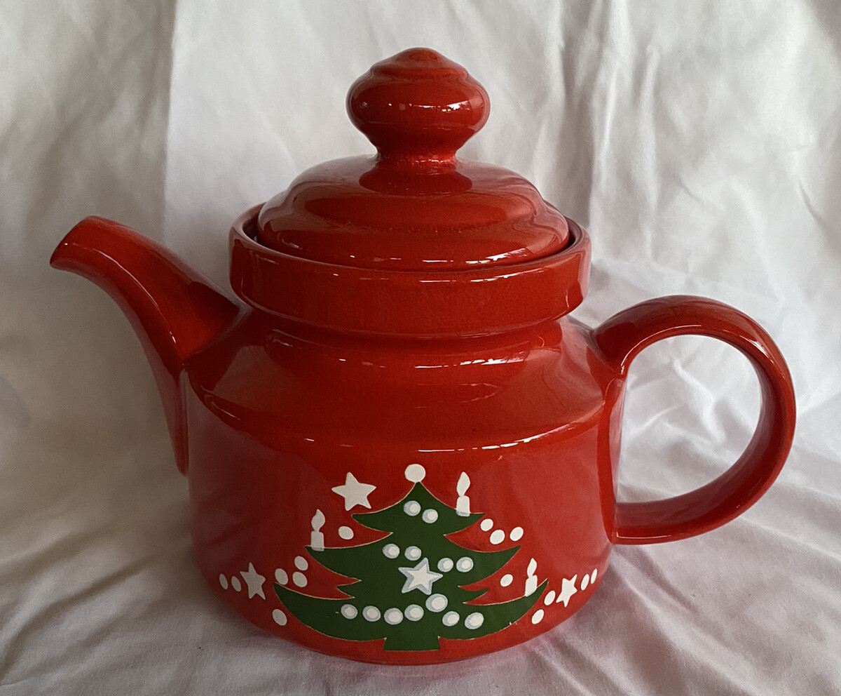 Vintage Waechtersbach W. Germany Red Christmas Tree Teapot & 2