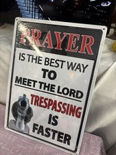 Warning No Trespassing Tin Metal Sign Gun Owner Lives Here 12 x 17