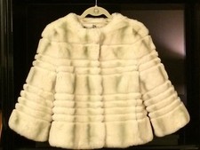 Nwt Yves Salomon Genuine Rex Rabbit Ivory Fur Jacket Coat Taupe Green Stripes 38