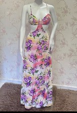 shein maxi dress Xs Backless Purple Floral Cut Out High Slit
