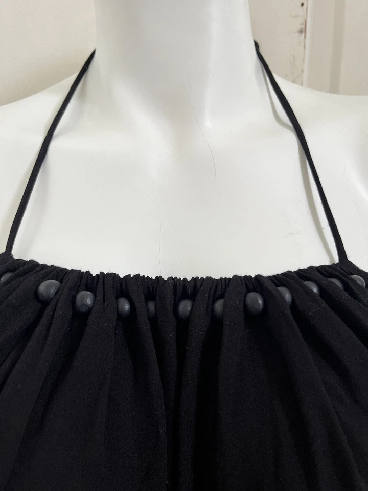 Maxi Vestido YOUNG FABULOUS & BREAK Negro Rayón Halter Cuentas Niveles Talla M Foto 3 de 4