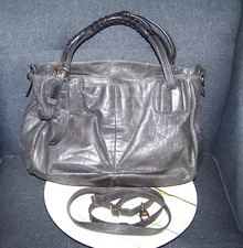 Luana Gray Soft Leather Croc Handbag Dual Handle w/Removable Crossbody Strap