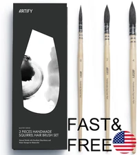 ARTIFY 3PCS Professional Natural Squirrel Hair Quill Watercolor Brushes#0,#2, #4