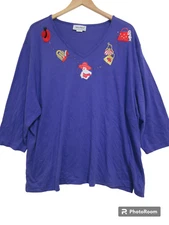 Sz 3X Anthony Richards Womens Purple Red Hat Society 3/4 Sleeve T-Shirt Top Tee