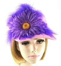 Pink Baseball Cap Hat Large Purple Daisy Marabou Feathers Red Hat Ladies