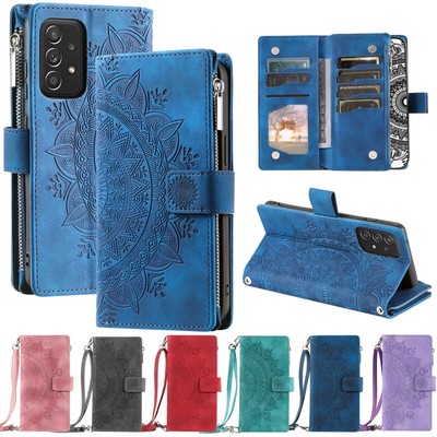 For Samsung A17 A16 A26 A36 A56 A35 A15 A54 A53 Zipper Wallet Leather Strap Case