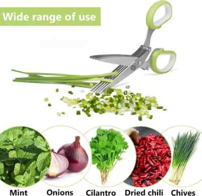 Stainless Steel 5 Blade Professional Shredding Scissors Sharp Herb *GREEN*