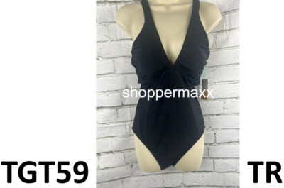 Women's Keyhole Cross Neck Medium Coverage One Piece Swimsuit - Kona Sol Black M