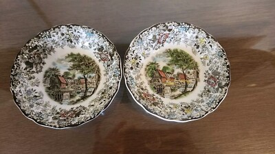 2 Johnson Brothers MILL STREAM Brown Multicolor 5  Berry Bowls EUC