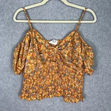 Sienna Sky Top Large Tank Crop Smocked Cold Shoulder Cottage Rodeo Boho Festival