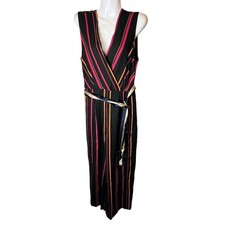 DVF Diane Von Furstenberg Sleeveless Crossover Wide-Leg Striped Jumpsuit 8 Retro