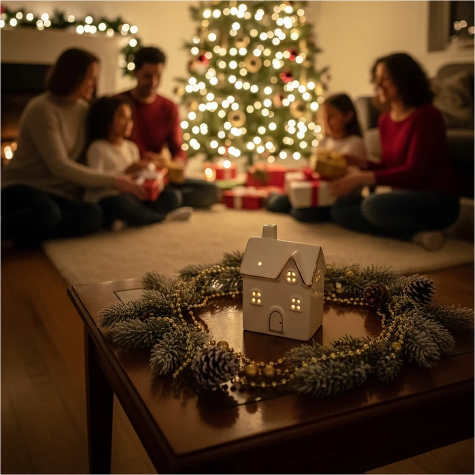 Weihnachtsdeko Led Lichthäuser Weisse Häuser Weihnachtshaus Beleuchtet Keramik - Bild 4 von 4