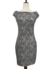The Limited Boatneck Gray Lace Cocktail Dress Cap Sleeves Women's Size 0 Wedding